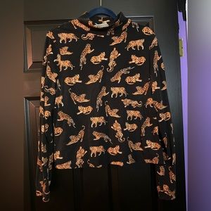 Maeve TIGER mock turtle neck, all over print, long sleeved Anthropologie Large